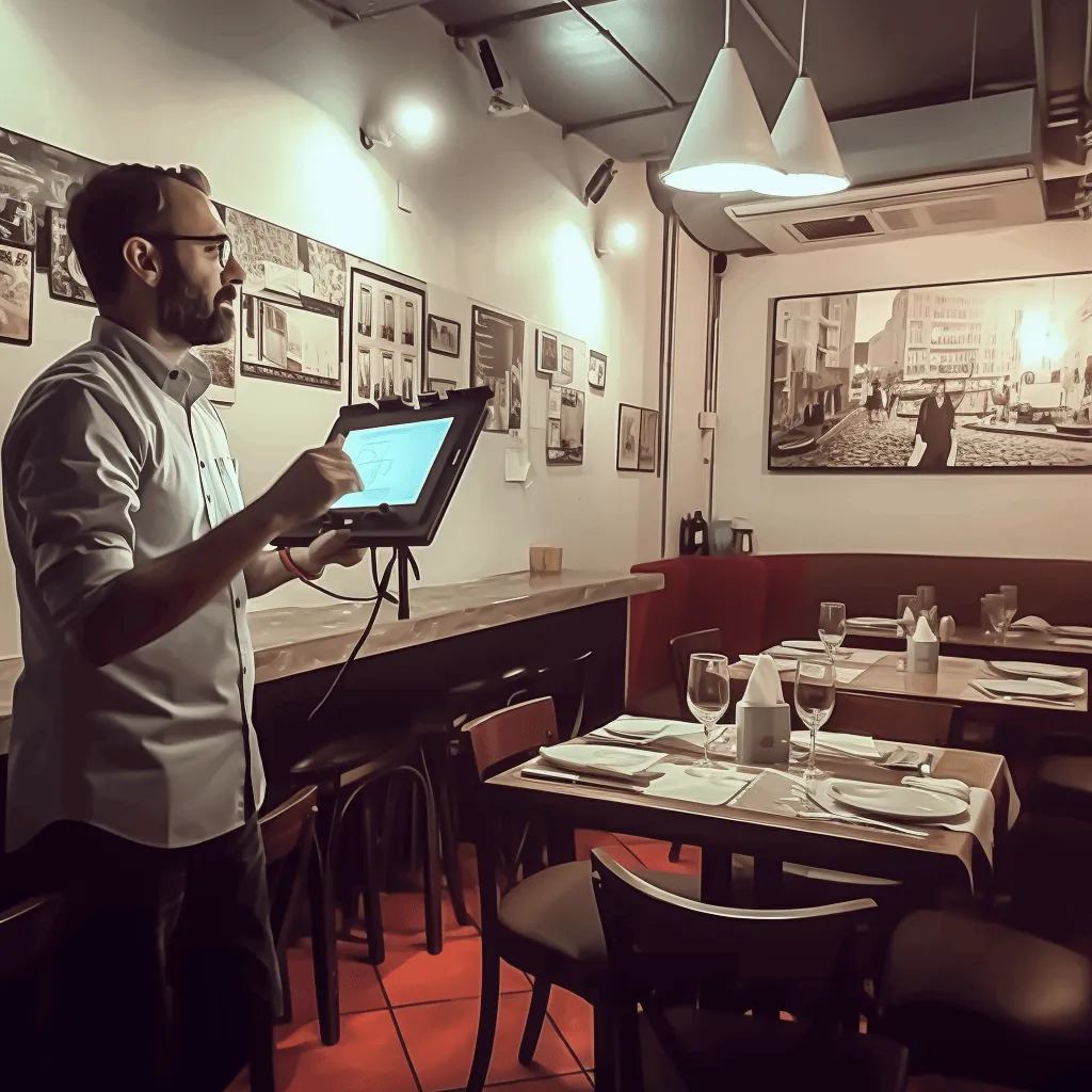Chef de restaurante en una videollamada para la fase de evaluación inicial de IA de Inteltur.